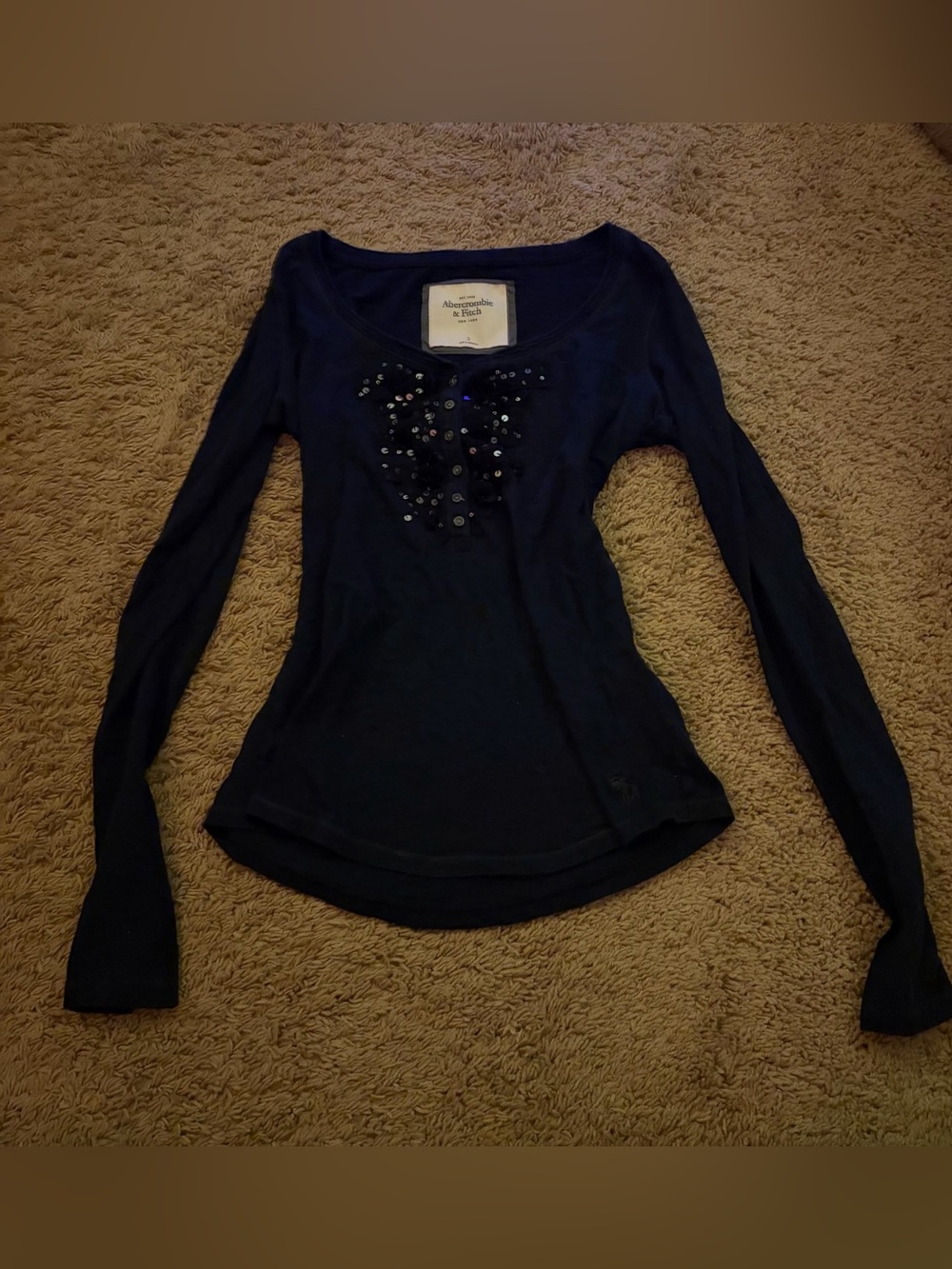 Vintage 90's Abercrombie & Fitch Navy Long Sleeve Scoop Neck Top